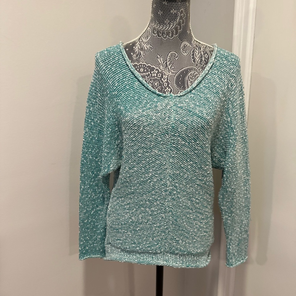 Free People Sz:XS Bright Lights oversized Round Neck knit Teal Speckle sweater